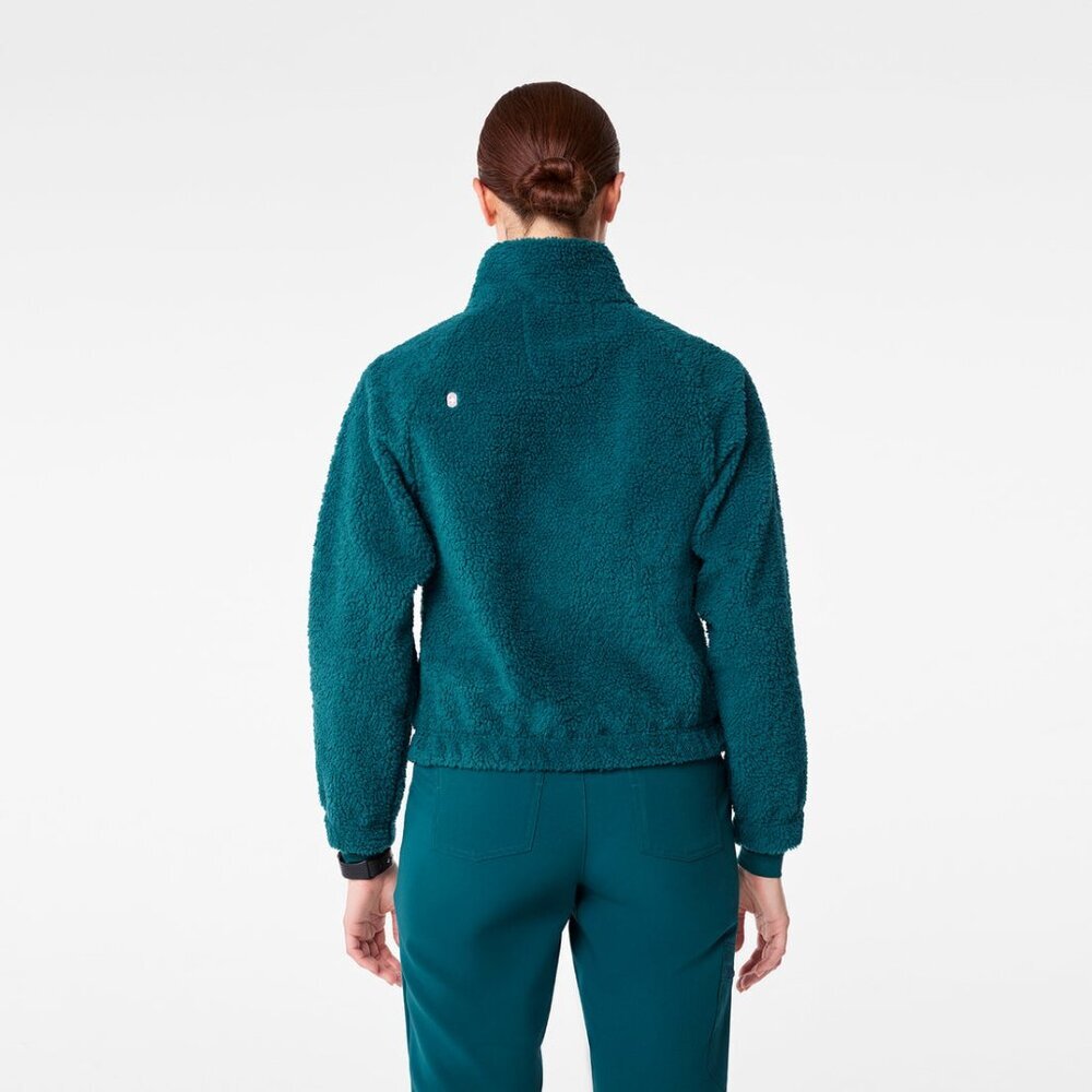 New Figs Womens sz Medium On-Shift High Pile Fleece Bomber Jacket blue - Picture 5 of 5